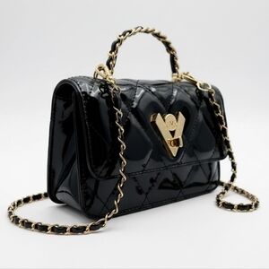 Valentino Orlandi Quilted Black Patent Leather Crossbody Bag